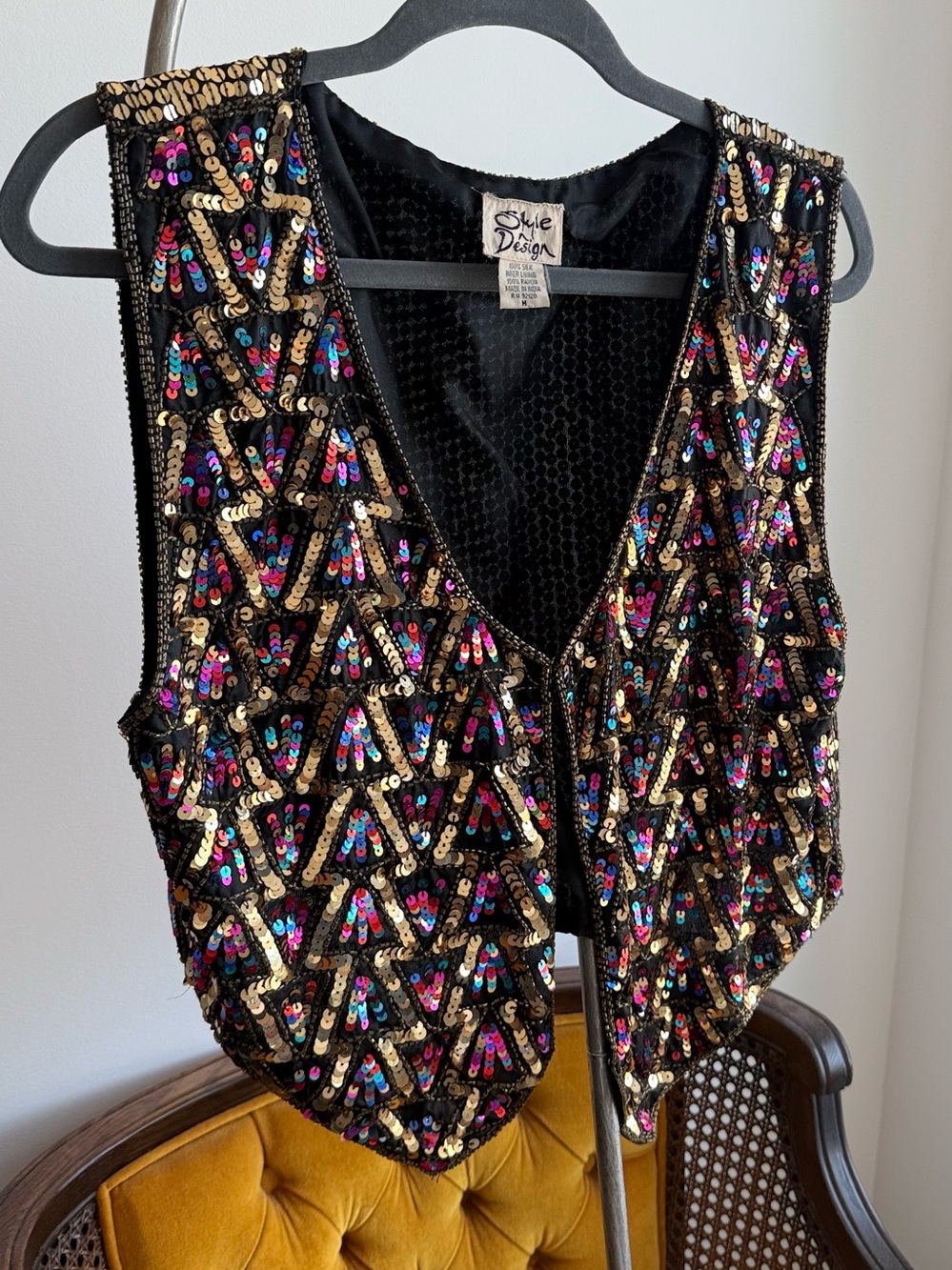 Vintage Silk Multicolor Sequin Vest M
